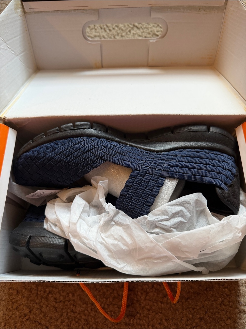 bernie mev. Black and Navy Woven Slip-On Shoes